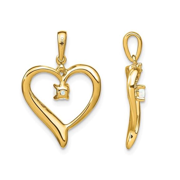 Lab-Created 3mm White Opal Heart Pendant Necklace in 14K Yellow Gold with Chain